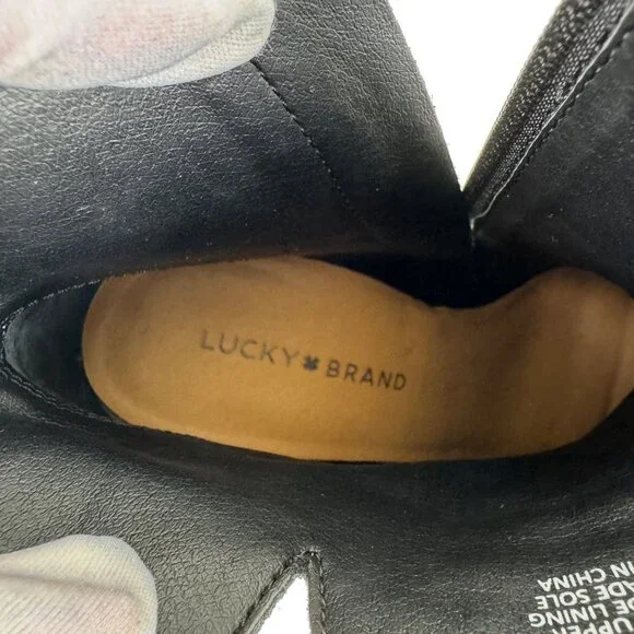 Wmns Lucky Brand Quintei Leather Zipper Western Ankle Boots Booties Sz 8.5M Blk - Picture 7 of 13